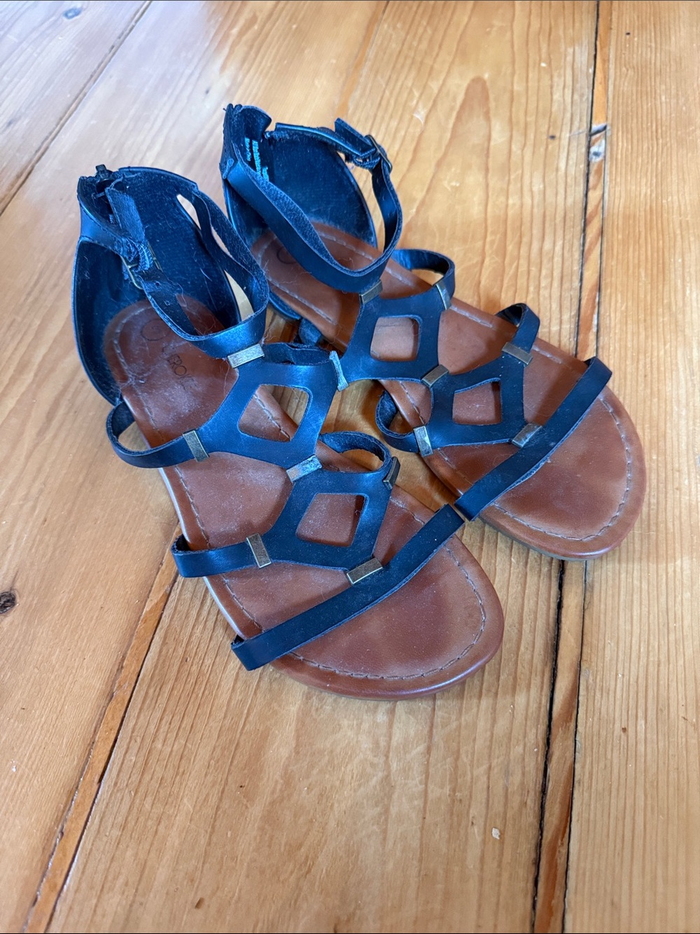 Black Strappy Girls Gladiator Sandals
